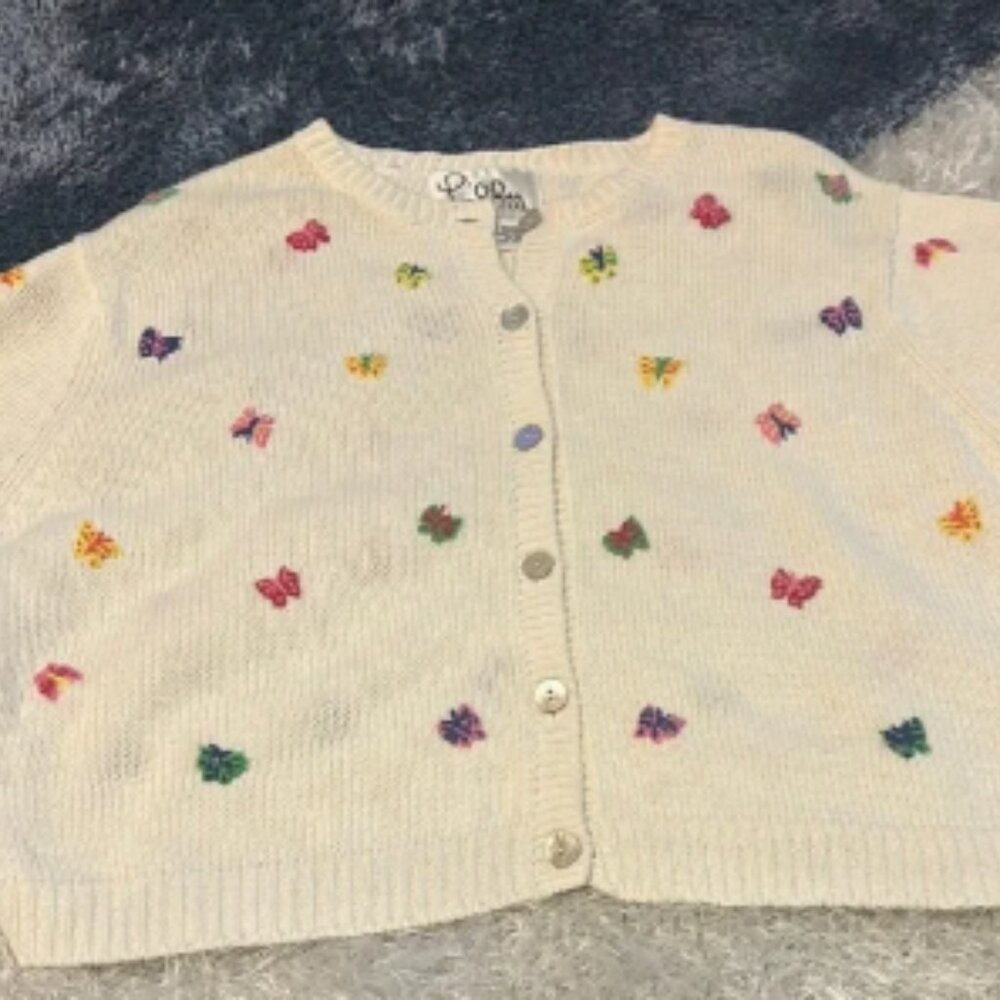 Lilly Pulitzer vintage Lolly Cream Cardigan with Butterfly Embroidery